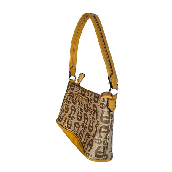 Vtg Y2K Etienne Aigner Signature Logo Small Purse Handbag Yellow Leather Trim - Picture 5 of 10